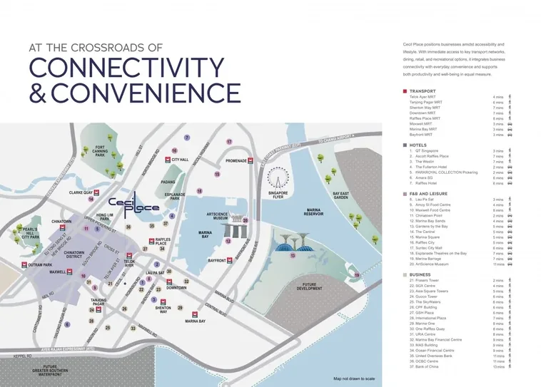 Cecil Place location map showing MRT stations, hotels, dining and business landmarks near 137 Cecil Street