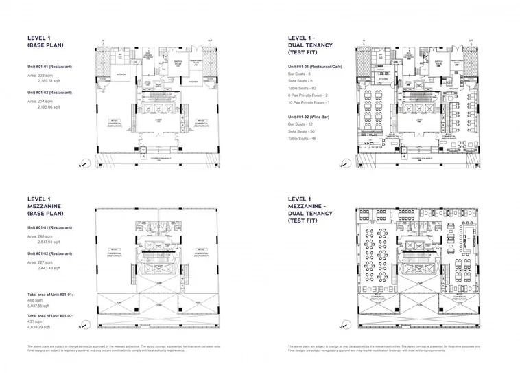 Cecil Place Level 1 floor plan with restaurant units and mezzanine