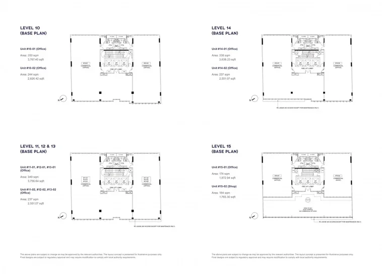 Cecil Place Level 10 to 15 floor plans with office units and roof terrace