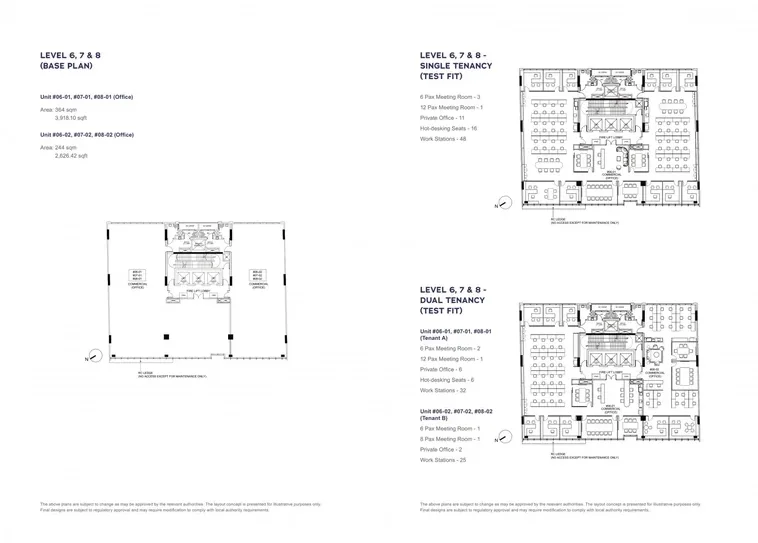Cecil Place Level 6, 7 and 8 floor plans with office units and test-fit layouts