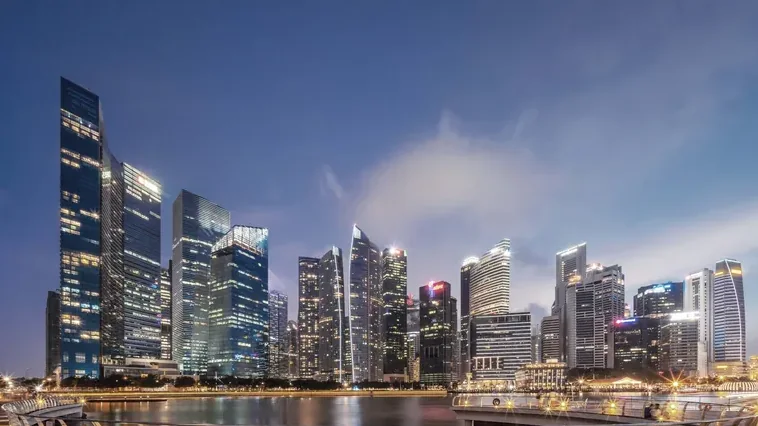 Singapore Marina Bay CBD skyline at dusk, near Cecil Place
