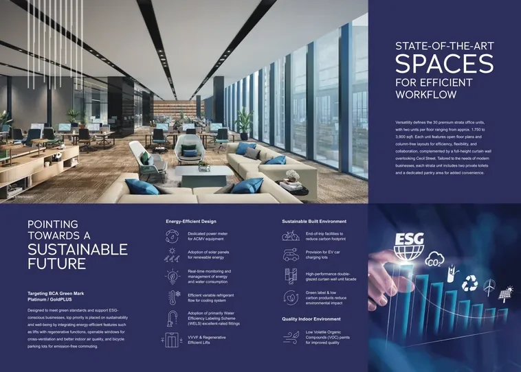 State-of-the-art open-plan office interior with full-height curtain wall at Cecil Place